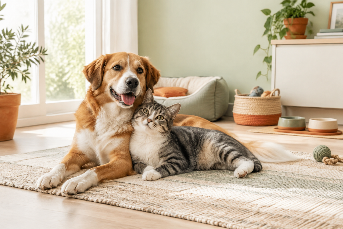 Foto per la sezione Immagine con testo, cane e gatto